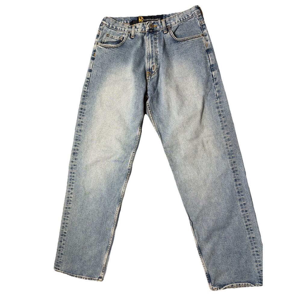 Vintage 90s Nautica Mens 33x34 Distressed Straight Leg Denim Jeans Blue Cotton